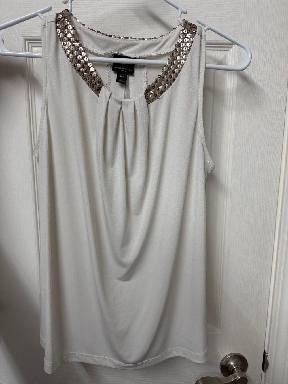 Worthington Off White Sleeveless Top with Sequin Collar